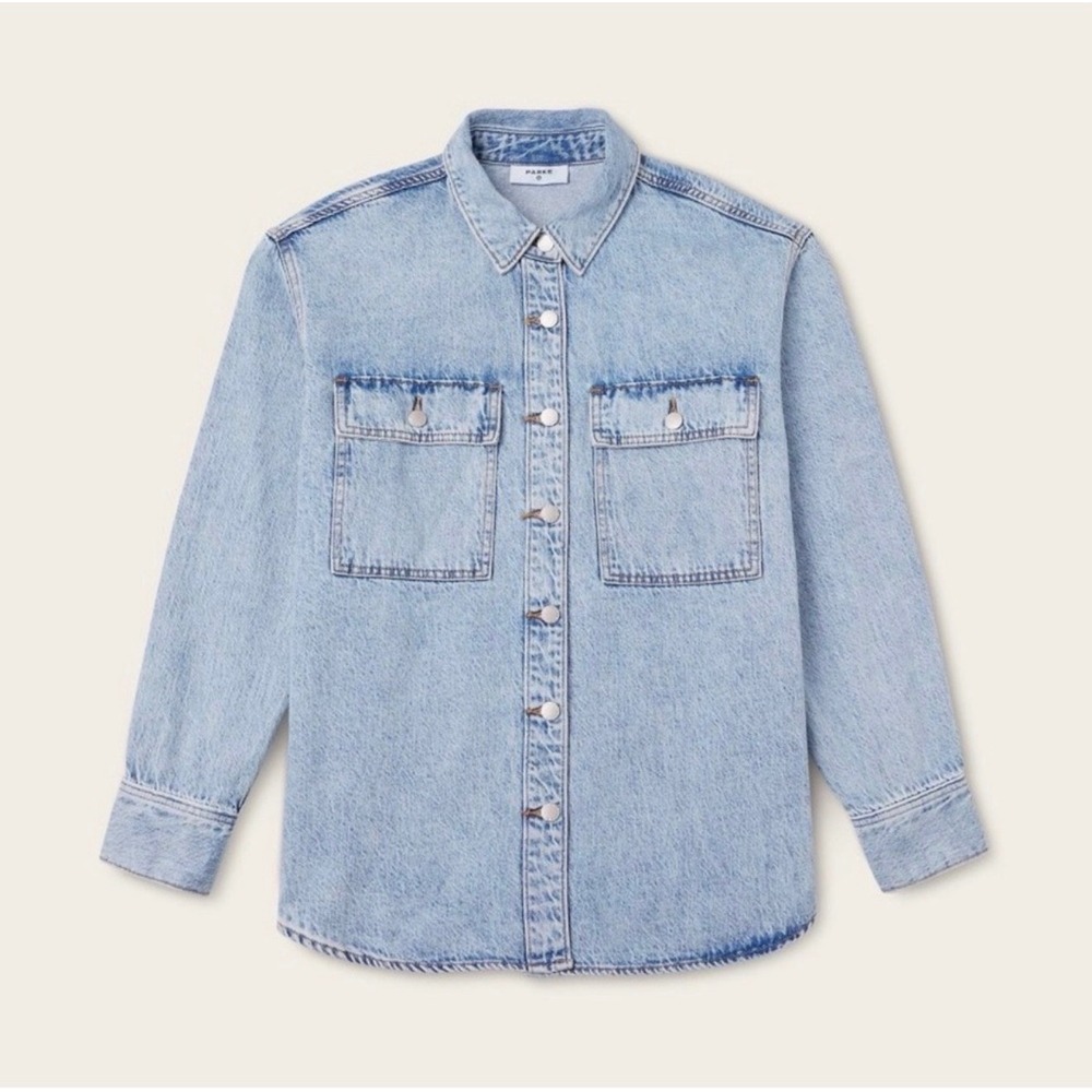 Parke x Target Denim Shacket Oversized Button Down Shirt Jacket Light Wash S NEW